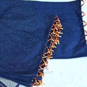 VINTAGE  NEW NEVER USED  SET OF 7PC  PIER 1 IMPORTS BLUE DENIM BEADED TABLE MATS